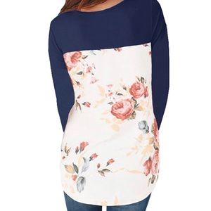 Blue/white floral, long sleeve blouse! Size small